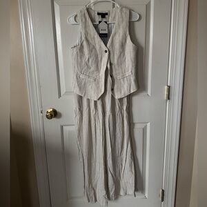 Striped Beige Vest and Pants Set